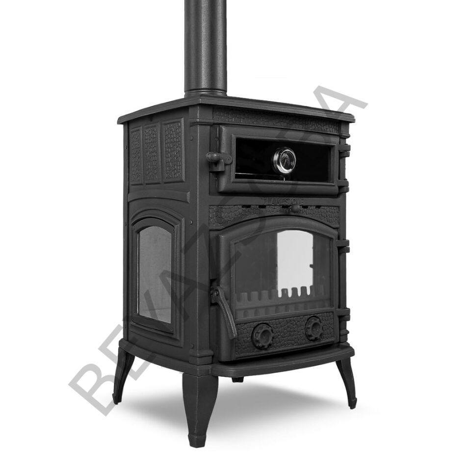 Flame Stove Yan Kapaklı Fırınlı Camlı Döküm Soba Yüksek Verimli Odun Kömür sobası