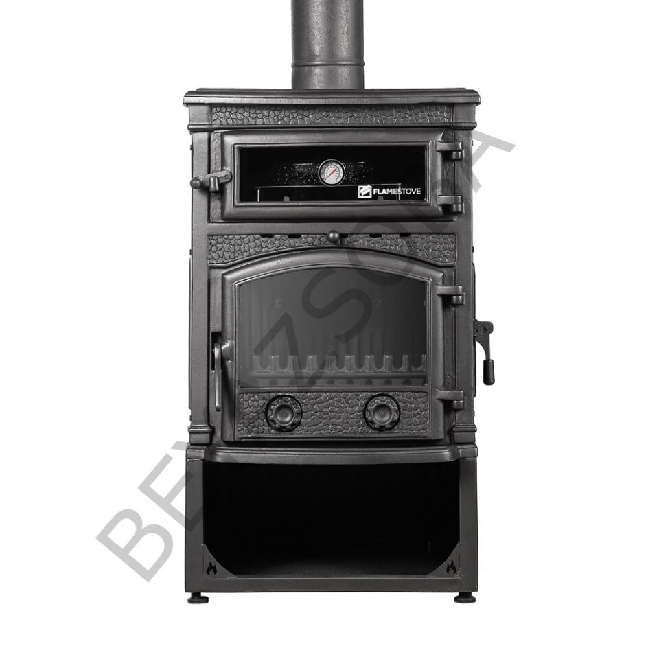 FLAMESTOVE FS-011YKST Sirius Maxi Style YK Odunluklu Fırınlı 4 Camlı Döküm Soba | Yüksek Verimli Odun & Kömür Sobası, Schott Robax Camlı, Çift Yanmalı