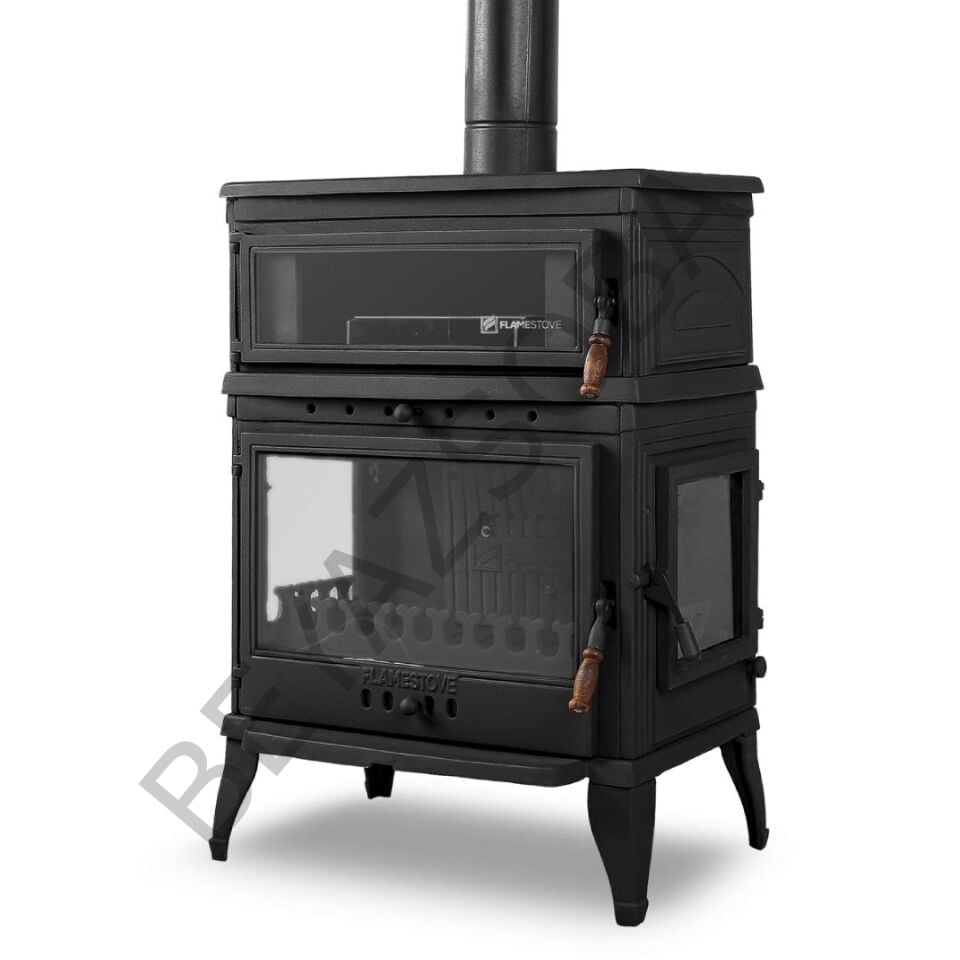 FS-045YK Flame Stove Retro Lux Emaye Fırınlı Döküm Odun Kömür Sobası Yan Kapaklı Yüksek Verimli.