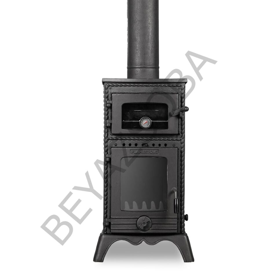 FS-053 Flame Stove Major Pik Döküm Fırınlı Odun Kömür Sobası, Schott Robax Camlı, Yüksek Verimli.